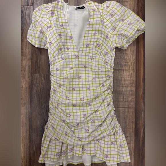 Zara Dresses & Skirts - Zara Yellow and Purple Checkered Mini Dress